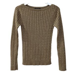 Lauren Ralph Lauren Olive Green Cable Knit Scoop Neck Sweater